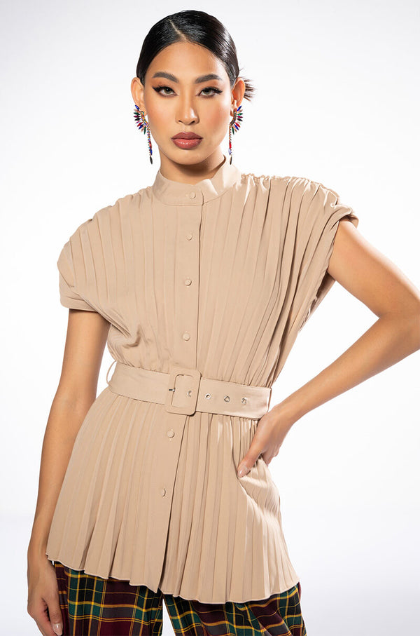 NIKKI PLEATED BUTTON BLOUSE
