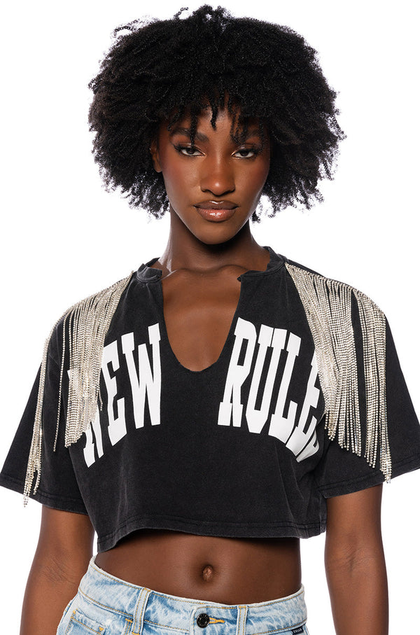 NEW RULES RHINESTONE DETAIL OVERSIZED TSHIRT