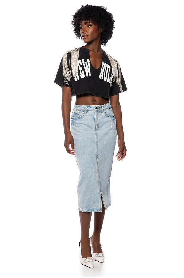 NEW RULES RHINESTONE DETAIL OVERSIZED TSHIRT