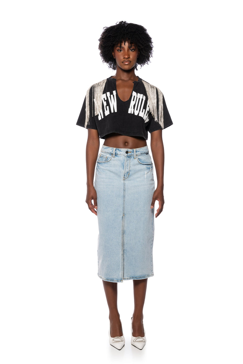 NEW RULES RHINESTONE DETAIL OVERSIZED TSHIRT