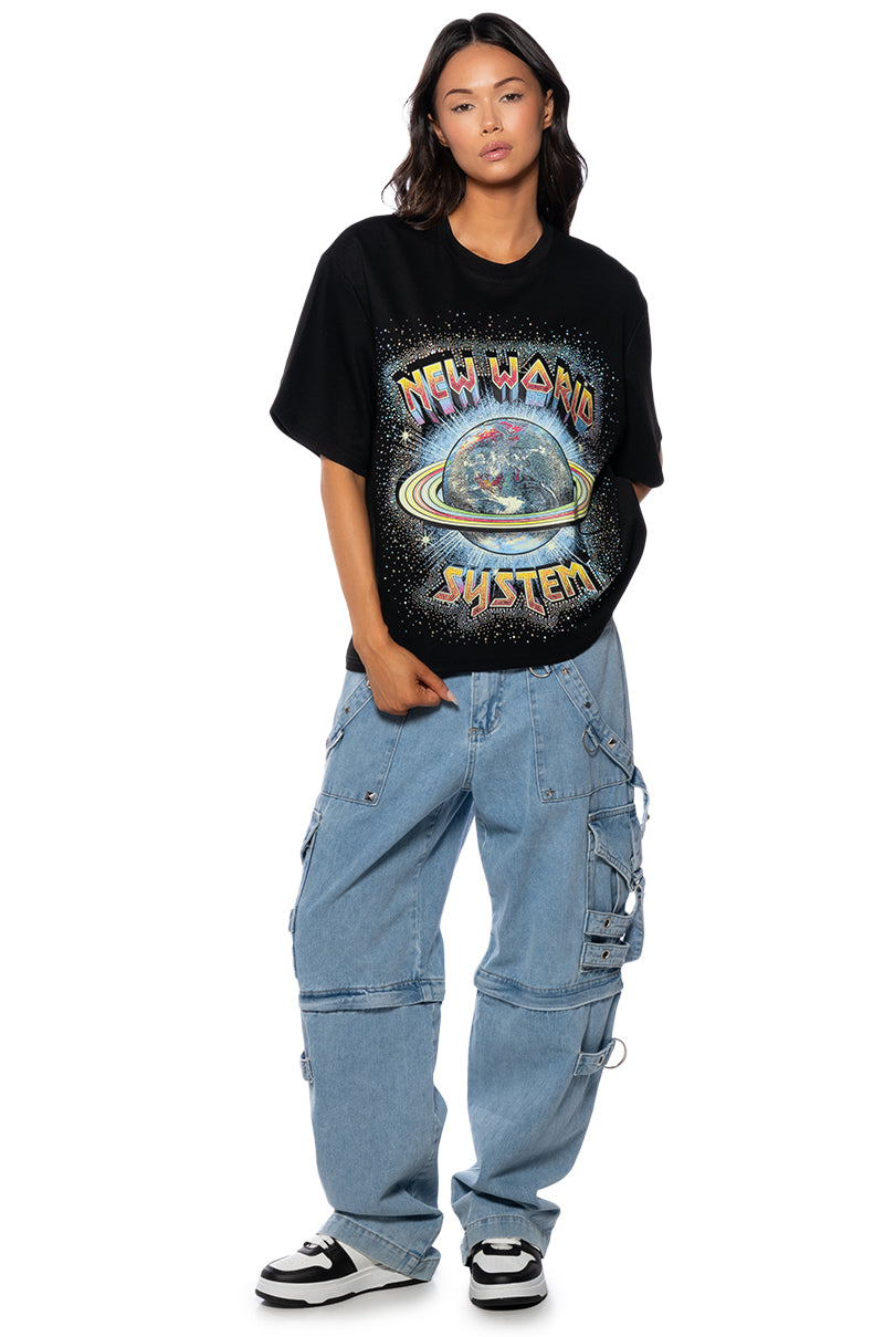 NEW WORLD SYSTEM EMBELLISHED GRAPHIC TEE