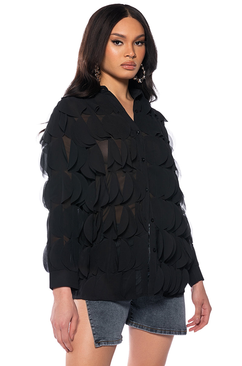 NEXT TIME TEXTURED BUTTON DOWN BLOUSE
