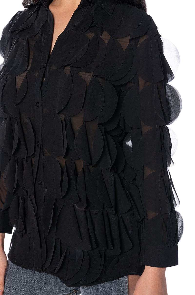 NEXT TIME TEXTURED BUTTON DOWN BLOUSE
