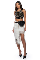 NIA CHAIN EMBELLISHED RIBBED CROPPED TANK IN BLACK