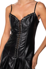 NIGHT OUT LACE UP FAUX LEATHER MINI DRESS