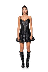NIGHT OUT LACE UP FAUX LEATHER MINI DRESS