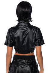 NIGHTCRAWLER FAUX LEATHER SHORT SLEEVE TOP