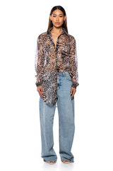 NIKKI ALMOST SHEER BUTTON DOWN TOP