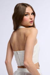 NISSA FAUX LEATHER BUCKLED HALTER NECK TOP