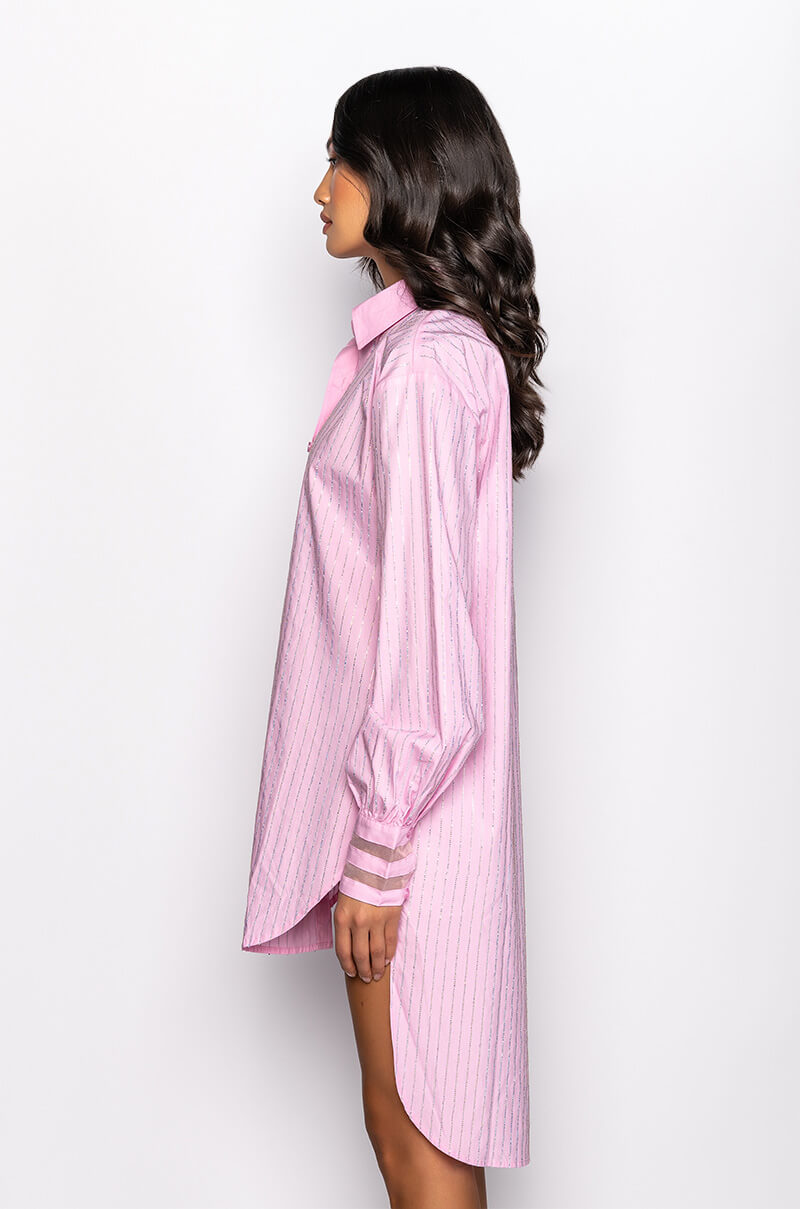 NO BASIC DAYS BUTTON UP DRESS WITH RHINESTONE DETAIL