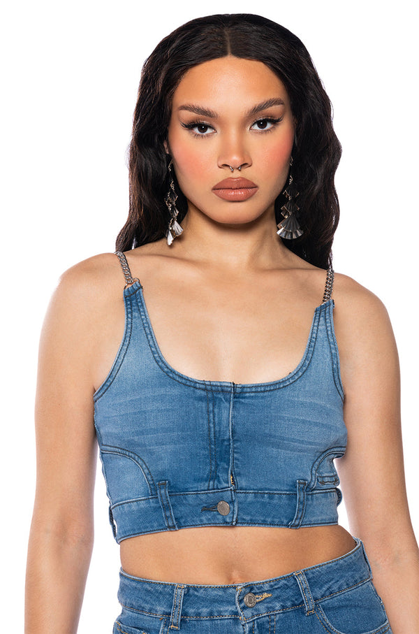 NO EFFORT DENIM CROP TOP