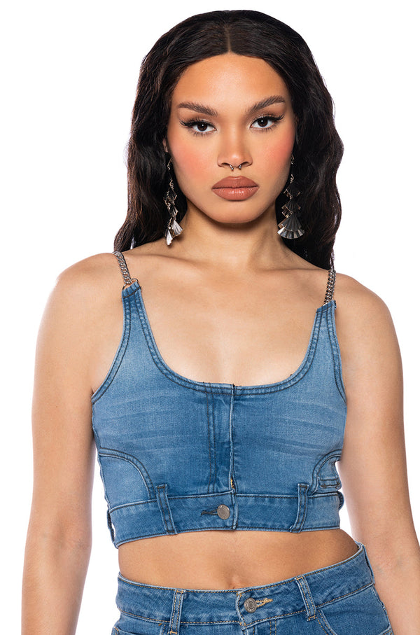 NO EFFORT DENIM CROP TOP