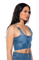 NO EFFORT DENIM CROP TOP