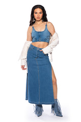 NO EFFORT DENIM CROP TOP
