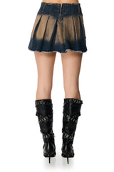 NO HARD FEELINGS ASYMMETRICAL DENIM MINI SKIRT