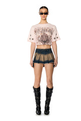 NO HARD FEELINGS ASYMMETRICAL DENIM MINI SKIRT