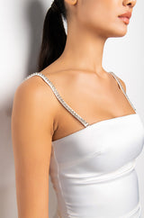 NO LIMIT SATIN MAXI DRESS WITH RHINESTONE STRAP