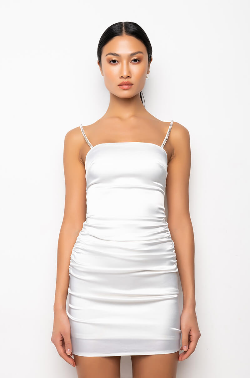 NO LIMIT SATIN MAXI DRESS WITH RHINESTONE STRAP