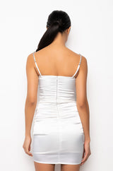 NO LIMIT SATIN MAXI DRESS WITH RHINESTONE STRAP
