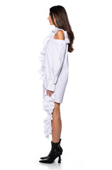 NO REST MINI WHITE CUTOUT SHIRT DRESS