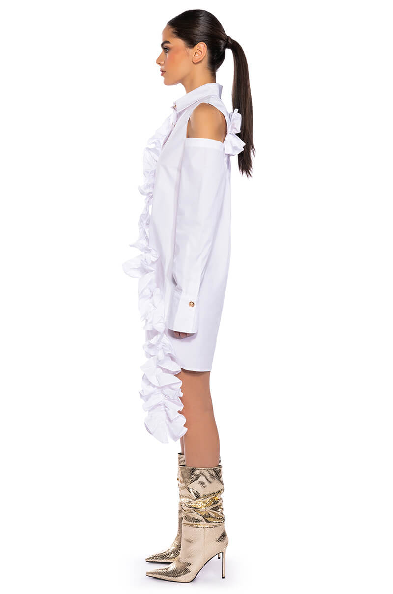 NO REST MINI WHITE CUTOUT SHIRT DRESS