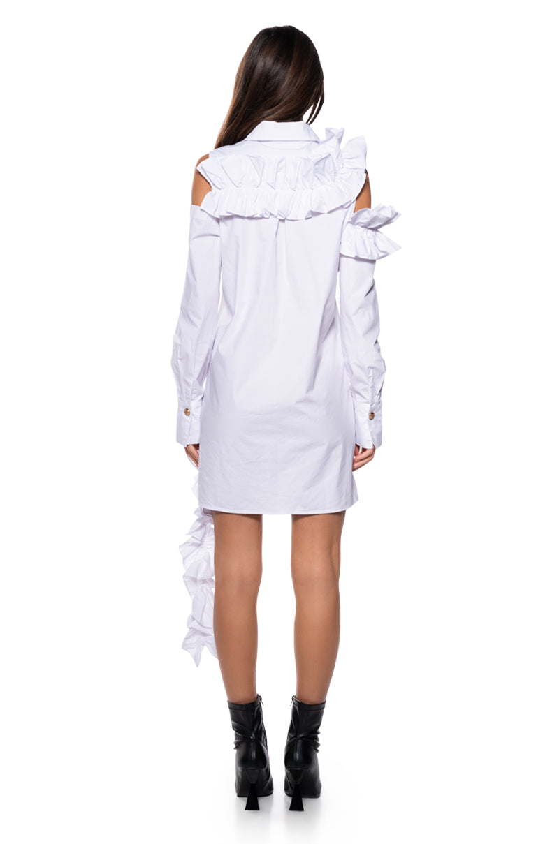 NO REST MINI WHITE CUTOUT SHIRT DRESS