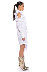NO REST MINI WHITE CUTOUT SHIRT DRESS