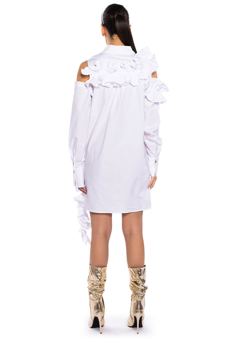 NO REST MINI WHITE CUTOUT SHIRT DRESS