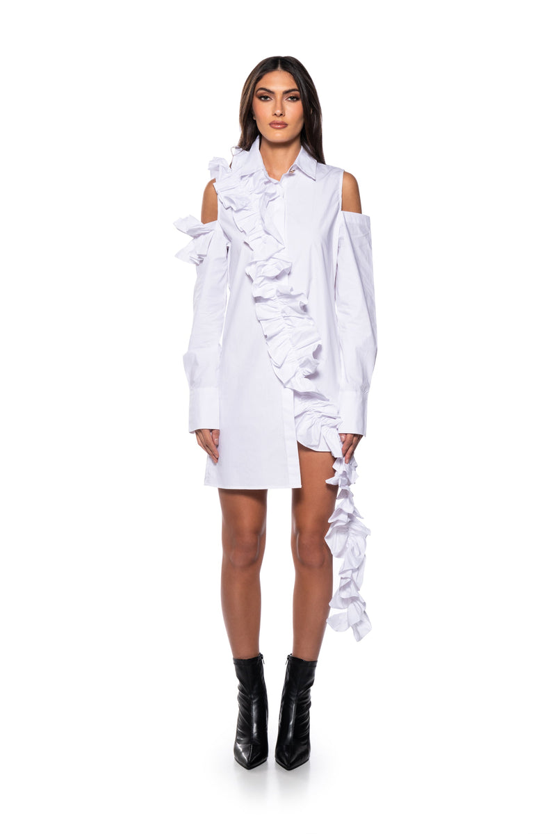 NO REST MINI WHITE CUTOUT SHIRT DRESS