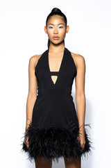 NOEL DEEP V FEATHER TRIM MINI DRESS