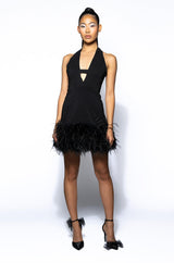 NOEL DEEP V FEATHER TRIM MINI DRESS