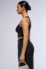 NOLLAN RHINESTONE STRIPE MICRO CROP TANK
