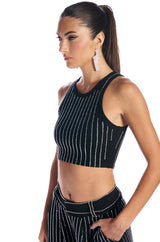 NOLLAN RHINESTONE STRIPE MICRO CROP TANK