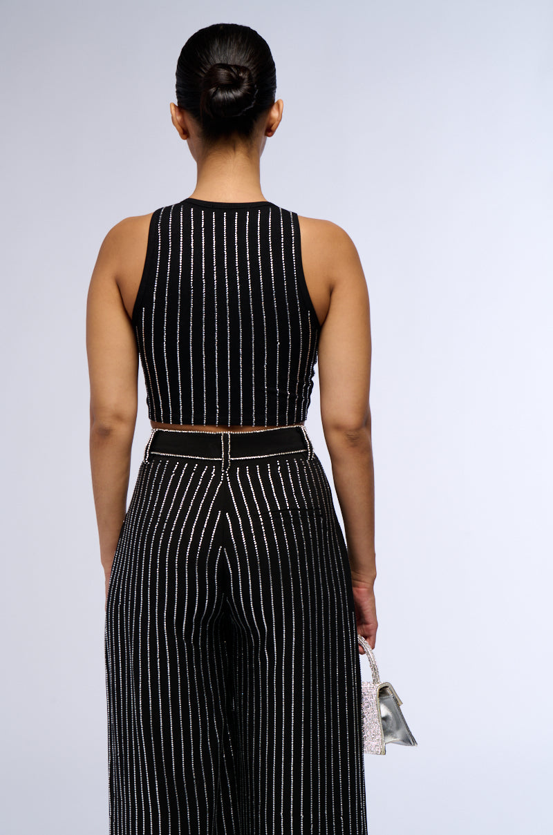 NOLLAN RHINESTONE STRIPE MICRO CROP TANK