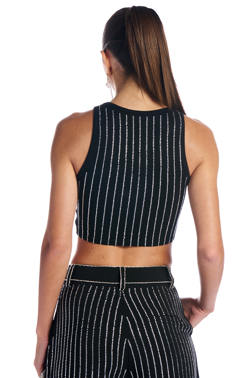 NOLLAN RHINESTONE STRIPE MICRO CROP TANK
