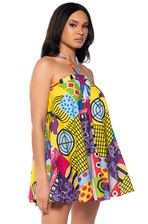NORA HALTER NECK TRAPEZE MINI DRESS