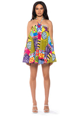 NORA HALTER NECK TRAPEZE MINI DRESS