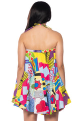 NORA HALTER NECK TRAPEZE MINI DRESS