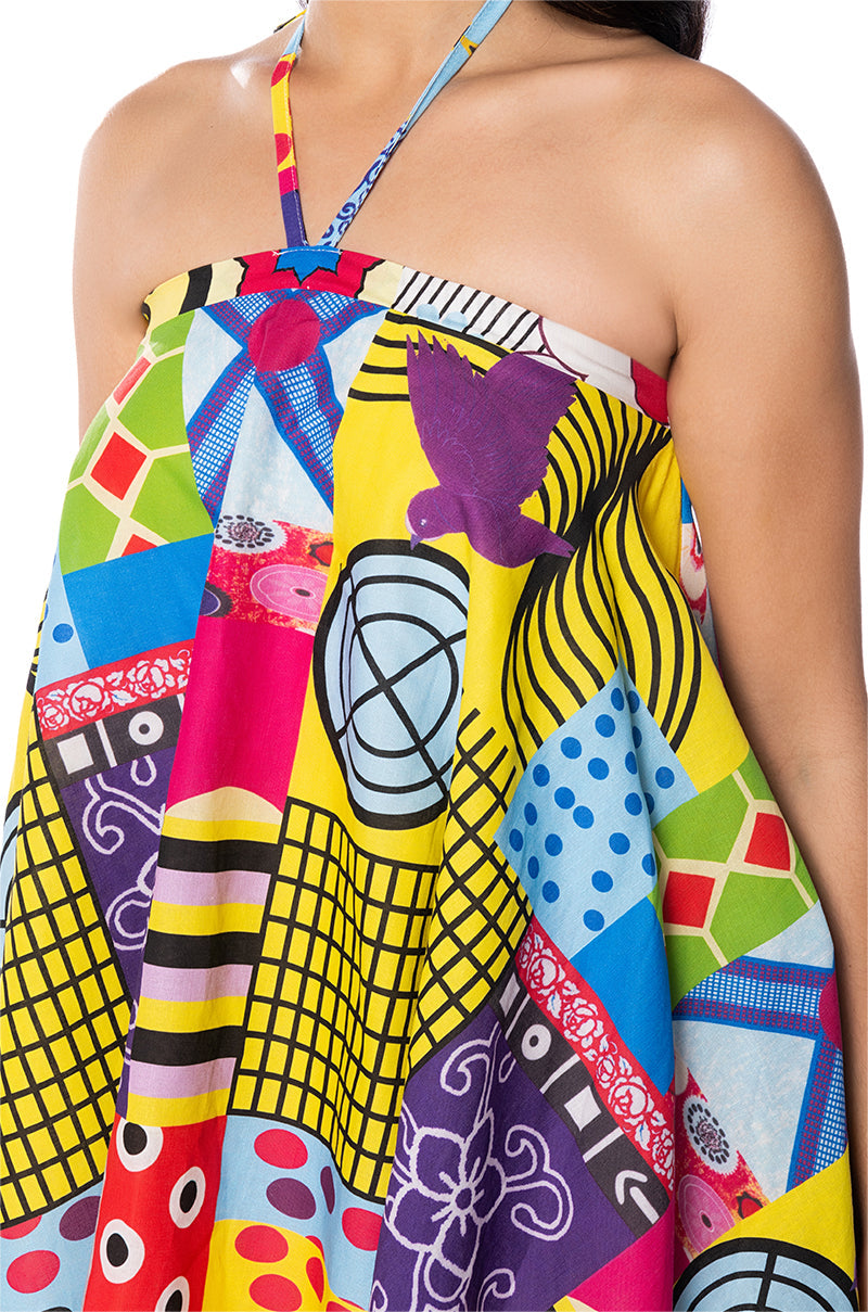 NORA HALTER NECK TRAPEZE MINI DRESS