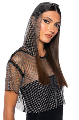 NORTH STAR RHINESTONE MESH HOODED CROP TOP