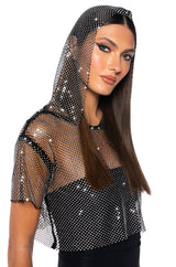 NORTH STAR RHINESTONE MESH HOODED CROP TOP