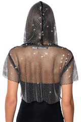 NORTH STAR RHINESTONE MESH HOODED CROP TOP
