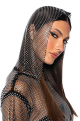 NORTH STAR RHINESTONE MESH HOODED CROP TOP
