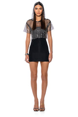 NORTH STAR RHINESTONE MESH HOODED CROP TOP