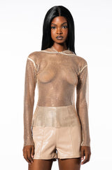 NORTH STAR RHINESTONE MESH HOODED TOP