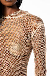 NORTH STAR RHINESTONE MESH HOODED TOP