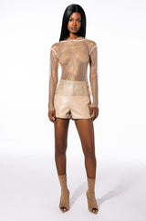 NORTH STAR RHINESTONE MESH HOODED TOP