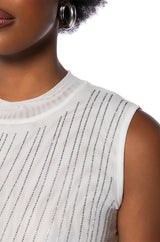 DIAMOND MESH MOCK NECK SLEEVELESS BODYSUIT