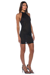 HALTERNECK MESH LITTLE BLACK MINI DRESS