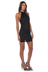 HALTERNECK MESH LITTLE BLACK MINI DRESS